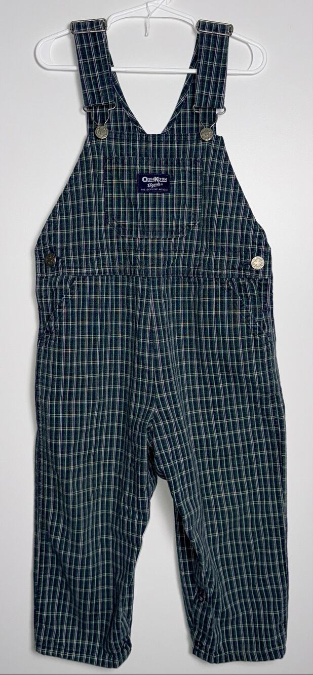 Vintage 90s OshKosh B’Gosh Vestbak Plaid Overalls 4T Snap Leg